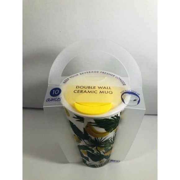 Eco One Double Wall Ceramic Mug Banana Tropical Pattern 10 Ounce NEW - Picture 3 of 8